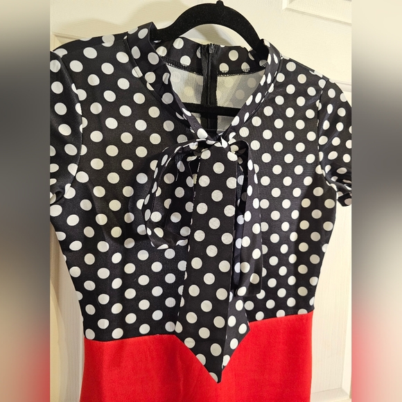 Amazon Vintage Fashion Bodycon Pencil Dress Size Small Navy Blu/White Polka Dots - Picture 4 of 10